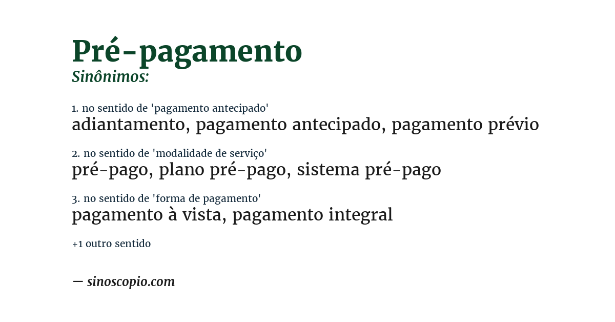 Sinônimo de pré-pagamento