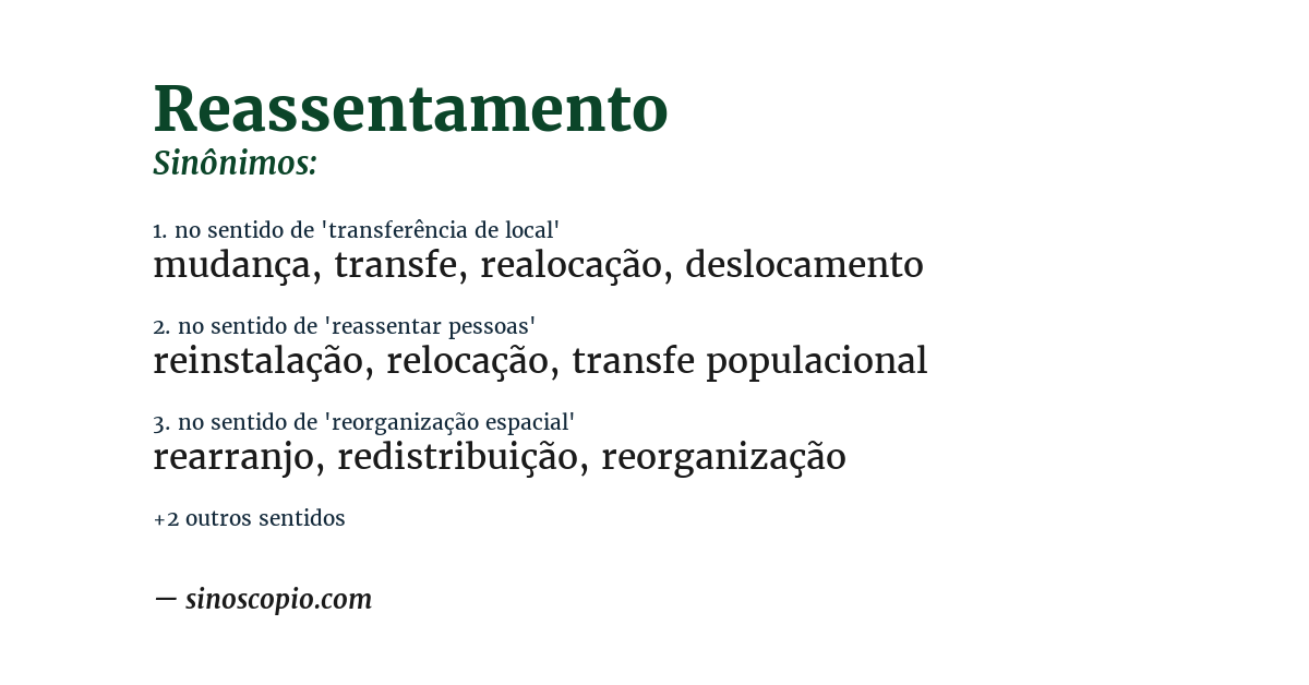 Sinônimo de reassentamento