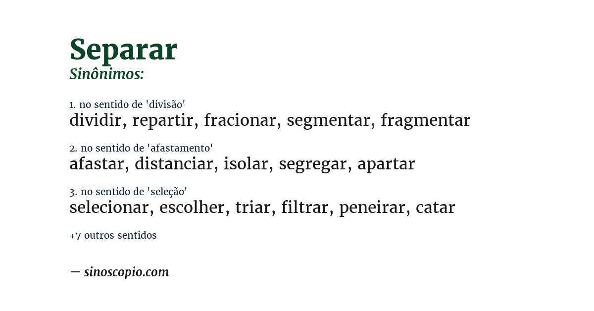 Sinônimo de separar