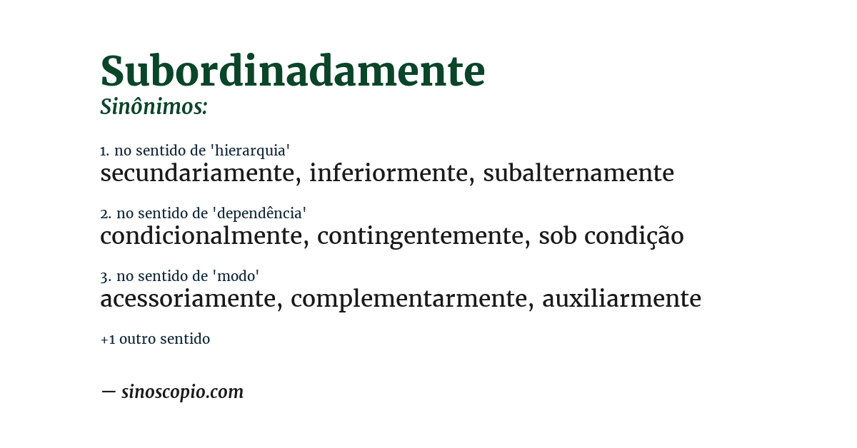 Sinônimo de subordinadamente