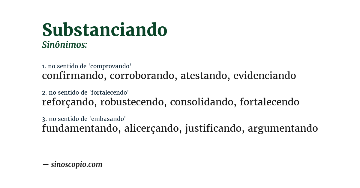 Sinônimo de substanciando