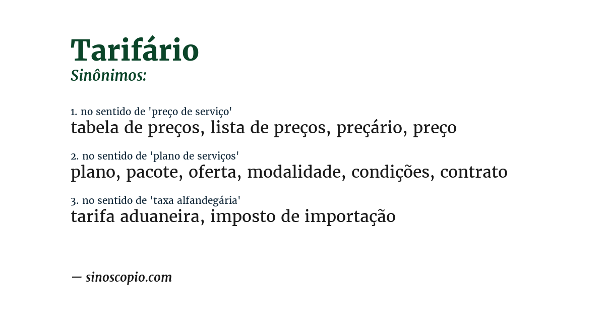 Sinônimo de tarifário