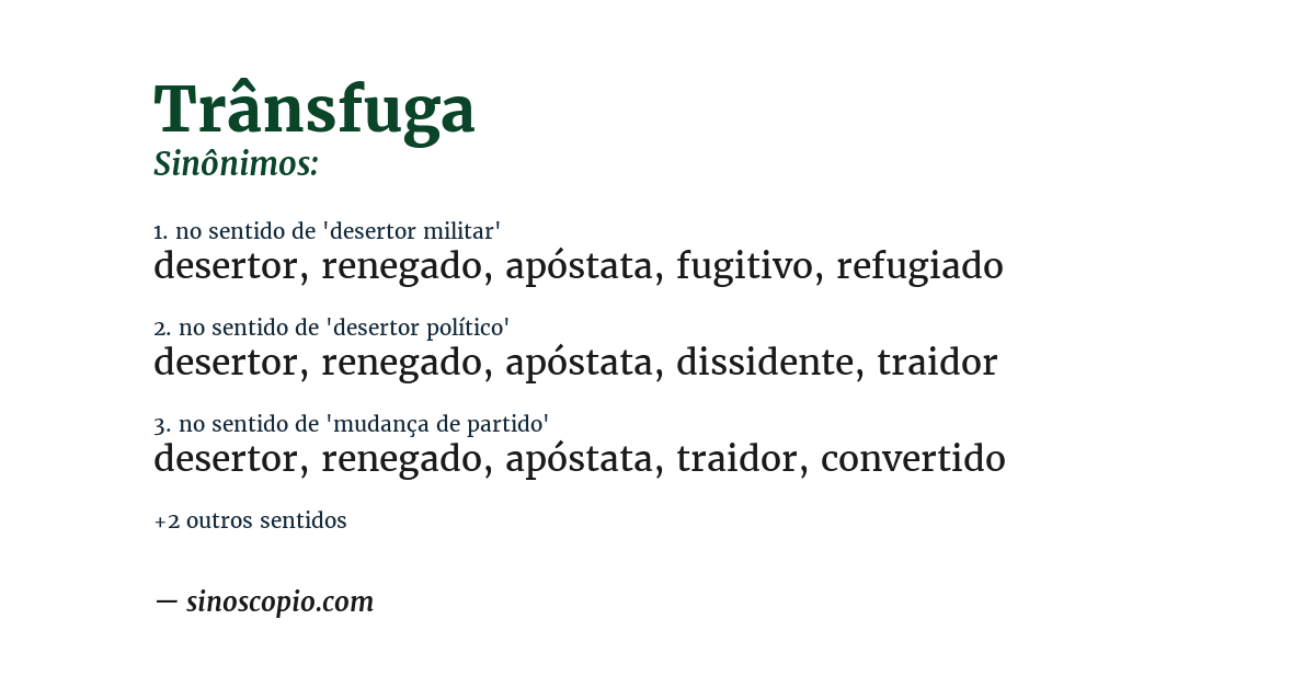 Sinônimo de trânsfuga