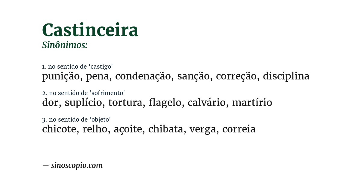 Sinônimo de castinceira