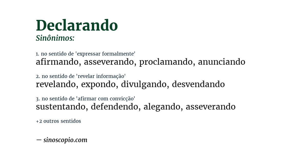Sinônimo de declarando