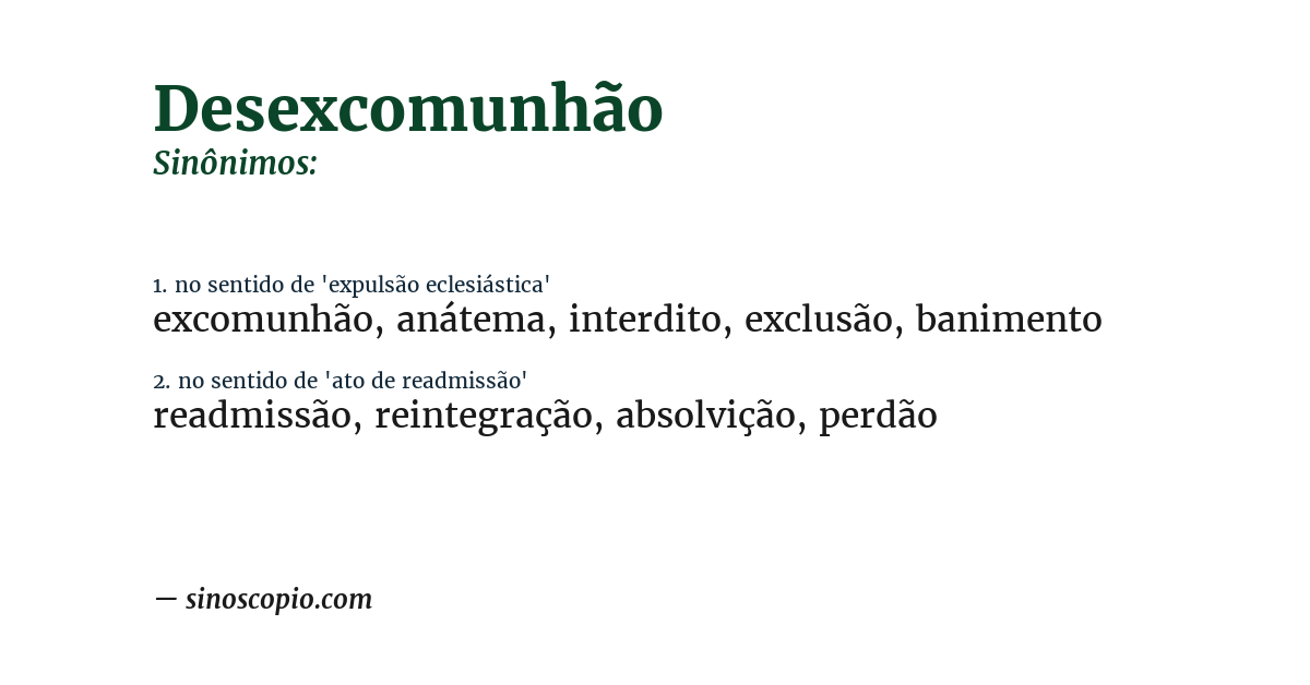 Sinônimo de desexcomunhão