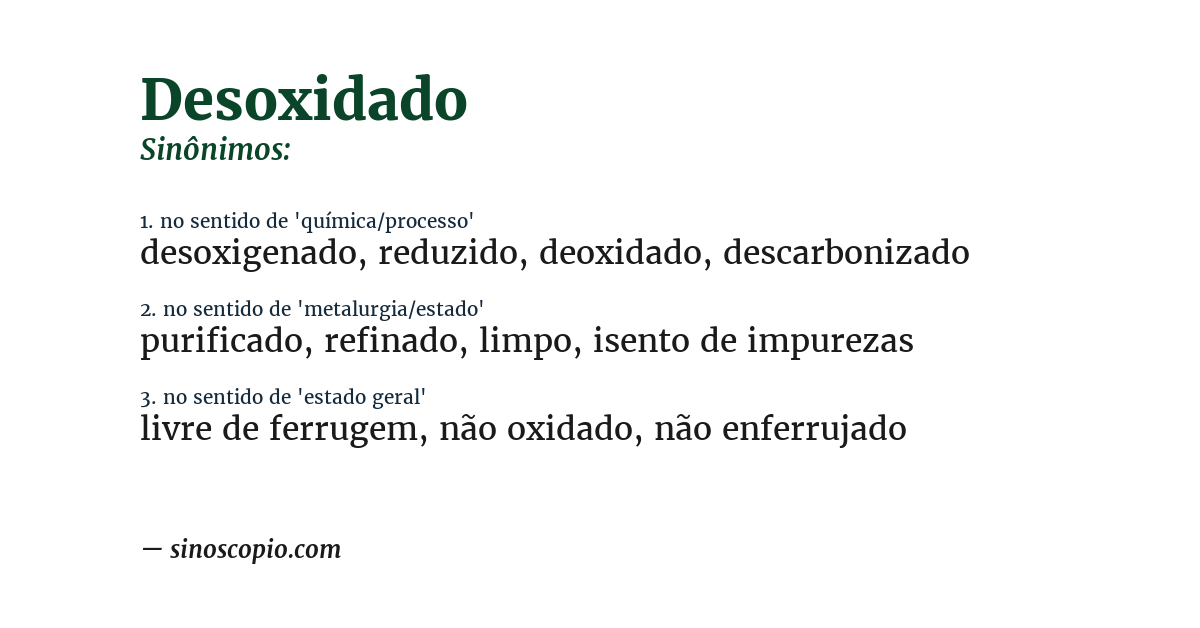 Sinônimo de desoxidado