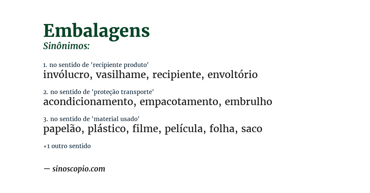 Sinônimo de embalagens