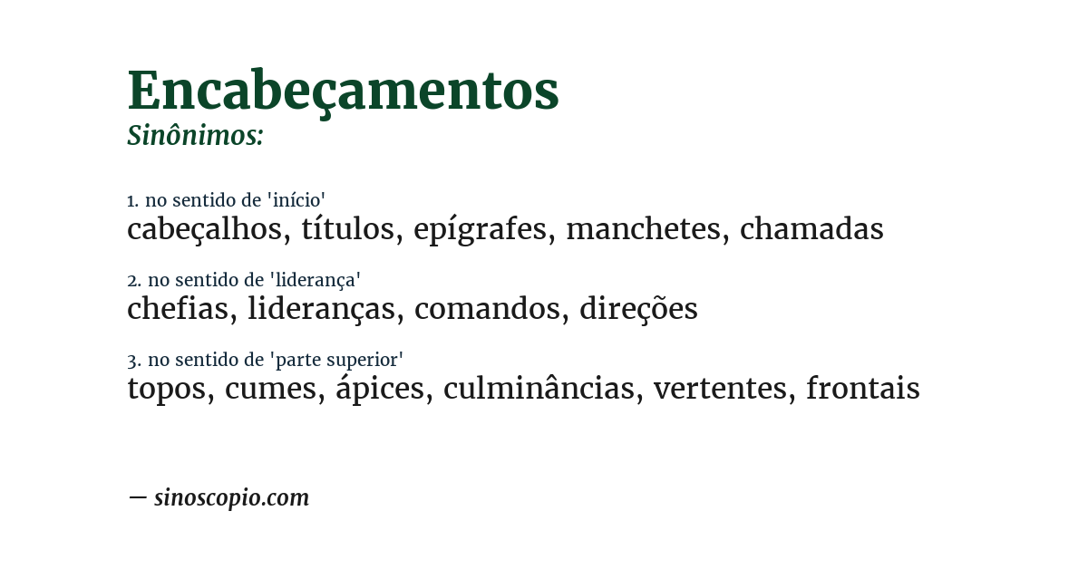 Sinônimo de encabeçamentos