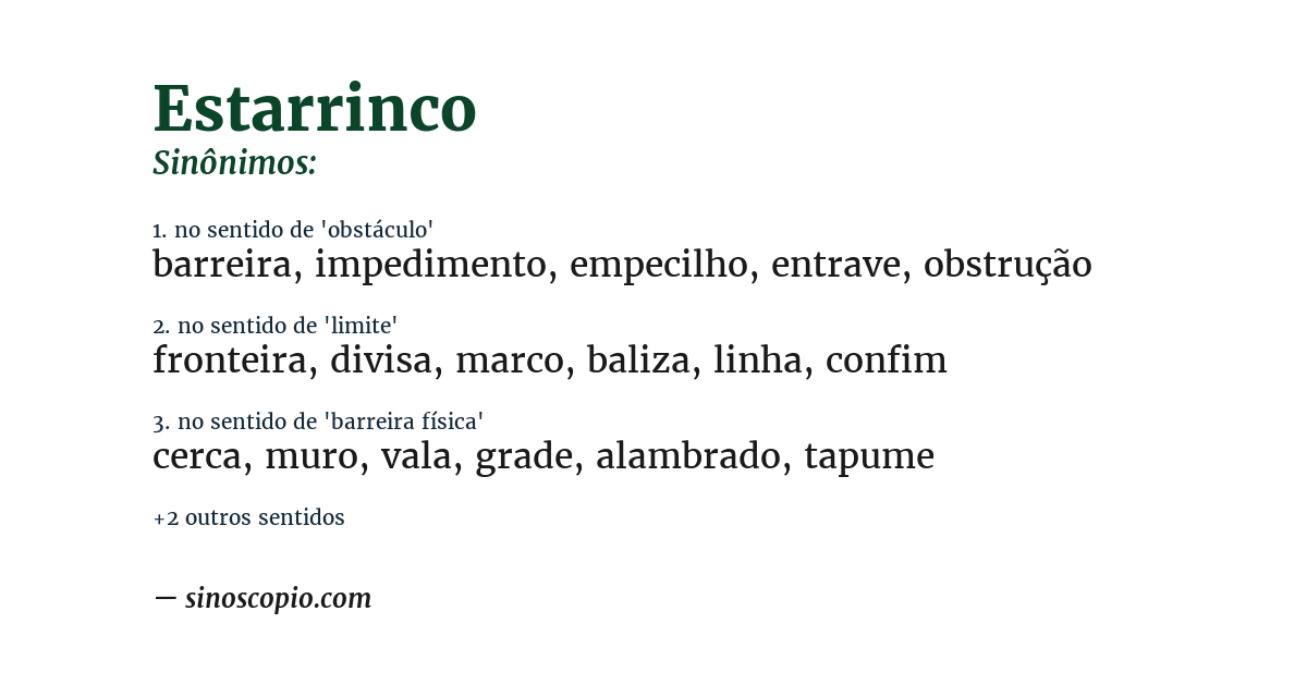 Sinônimo de estarrinco