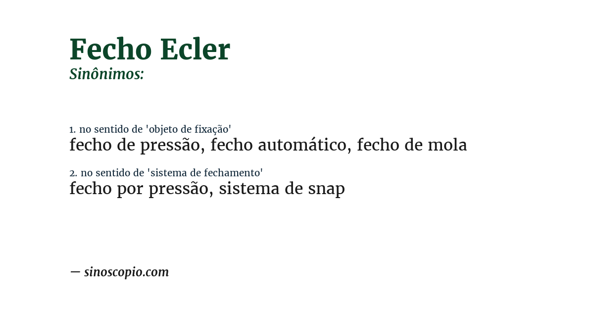Sinônimo de fecho ecler