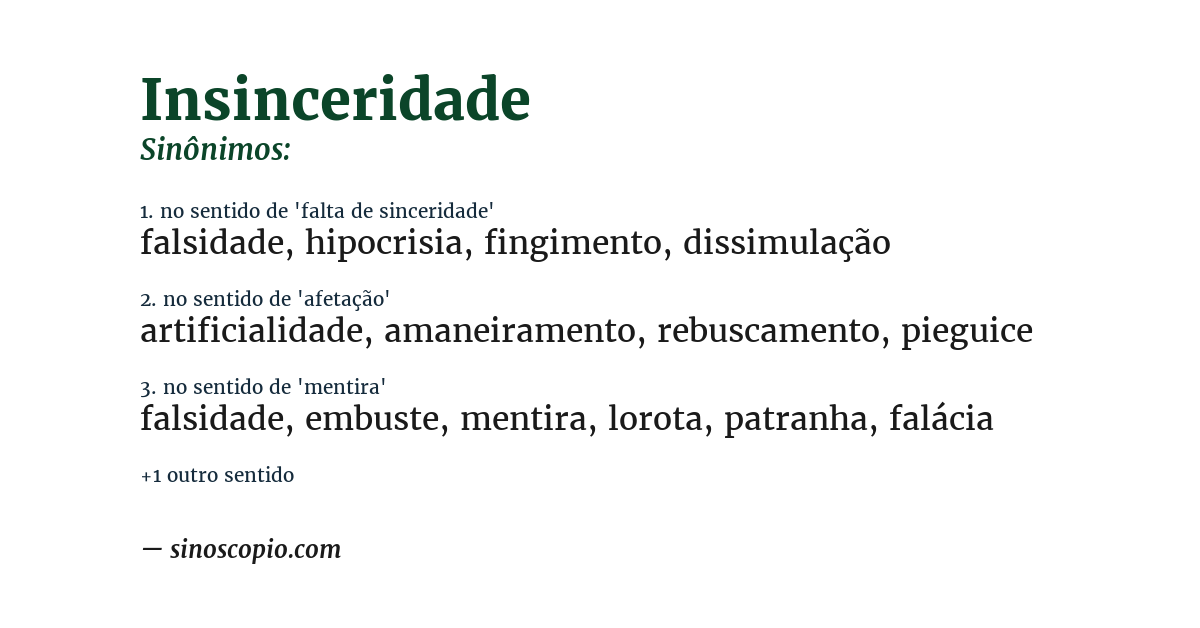 Sinônimo de insinceridade