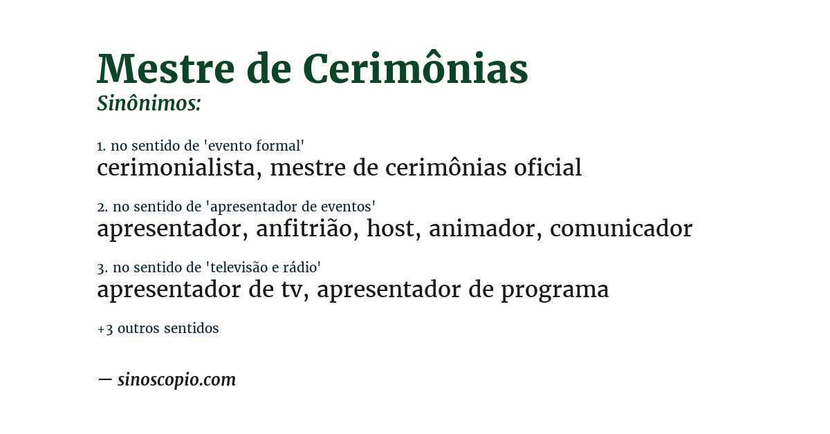 Sinônimo de mestre de cerimônias