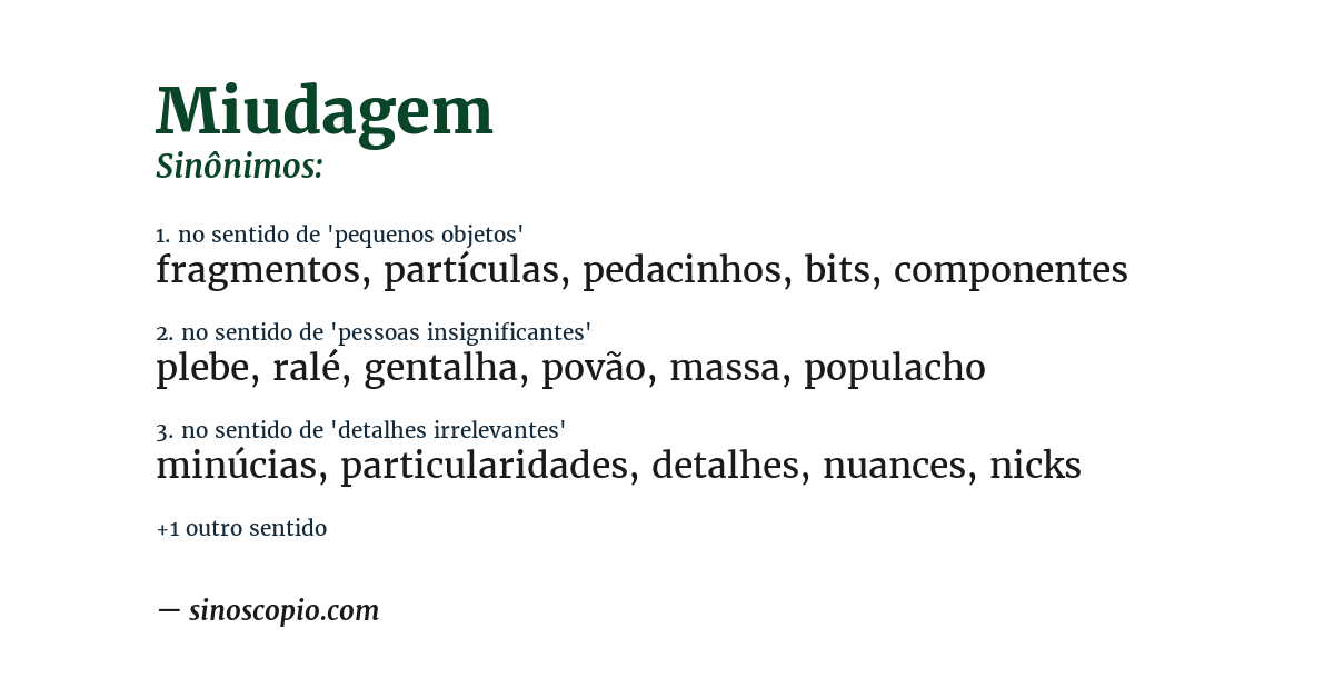 Sinônimo de miudagem