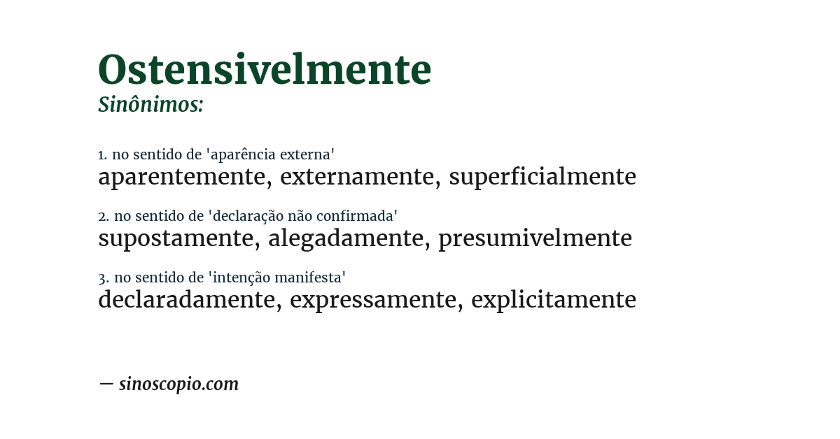 Sinônimo de ostensivelmente