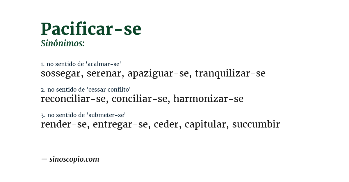 Sinônimo de pacificar-se