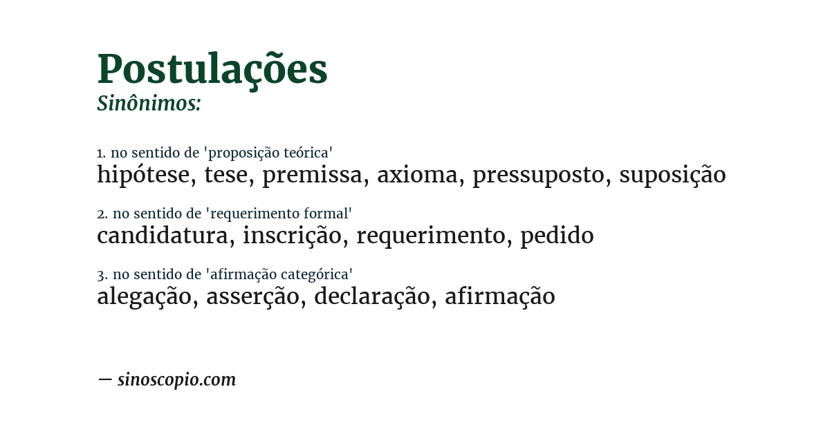 Sinônimo de postulações