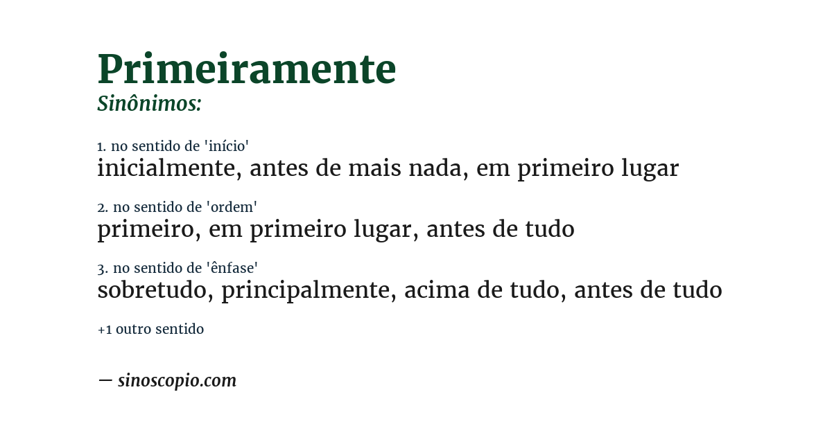 Sinônimo de primeiramente