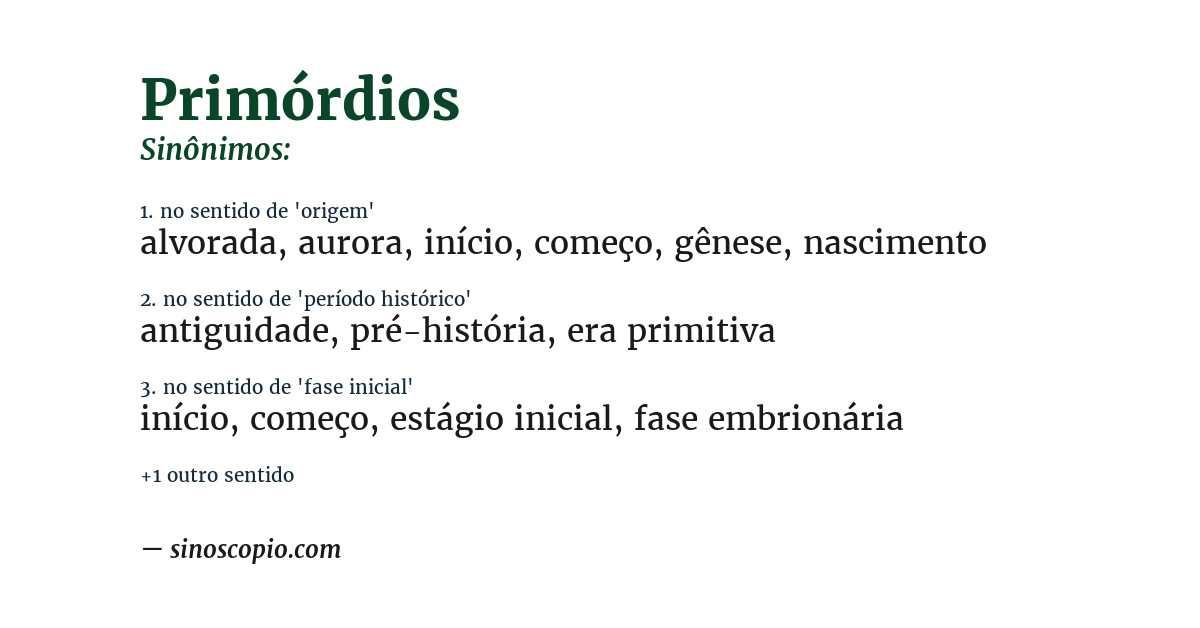 Sinônimo de primórdios
