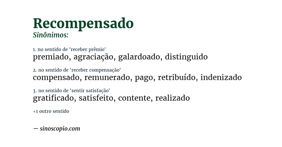 Sinônimo de recompensado