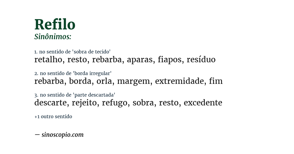 Sinônimo de refilo