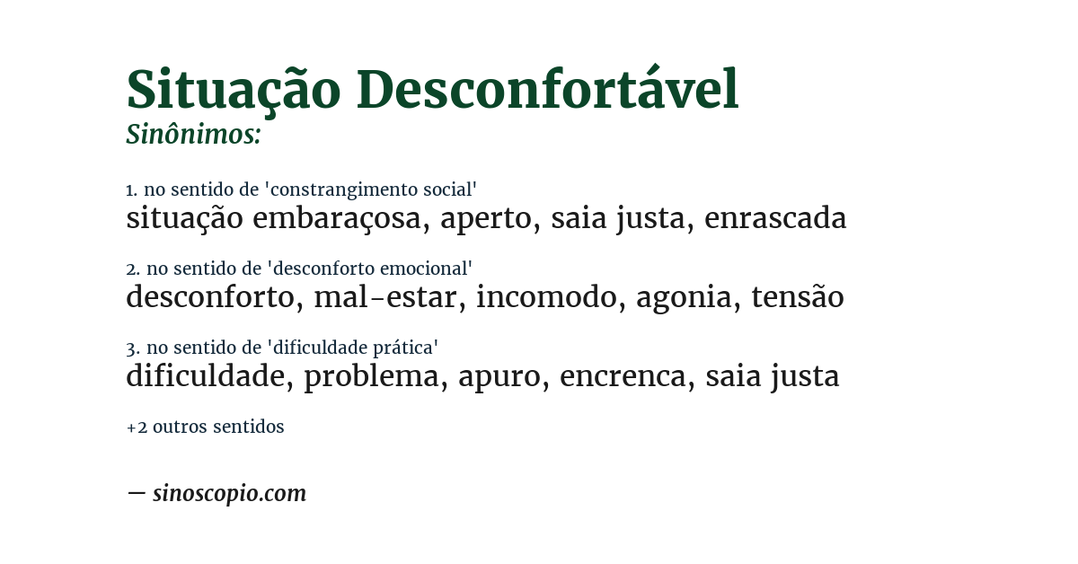 Sinônimo de situação desconfortável