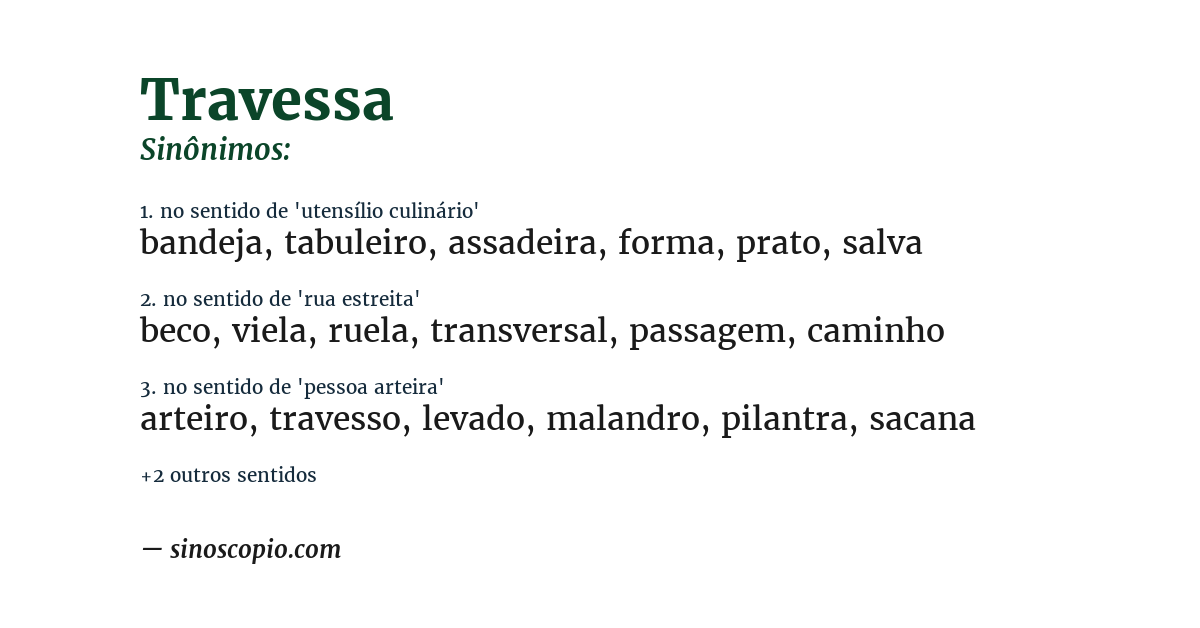 Sinônimo de travessa