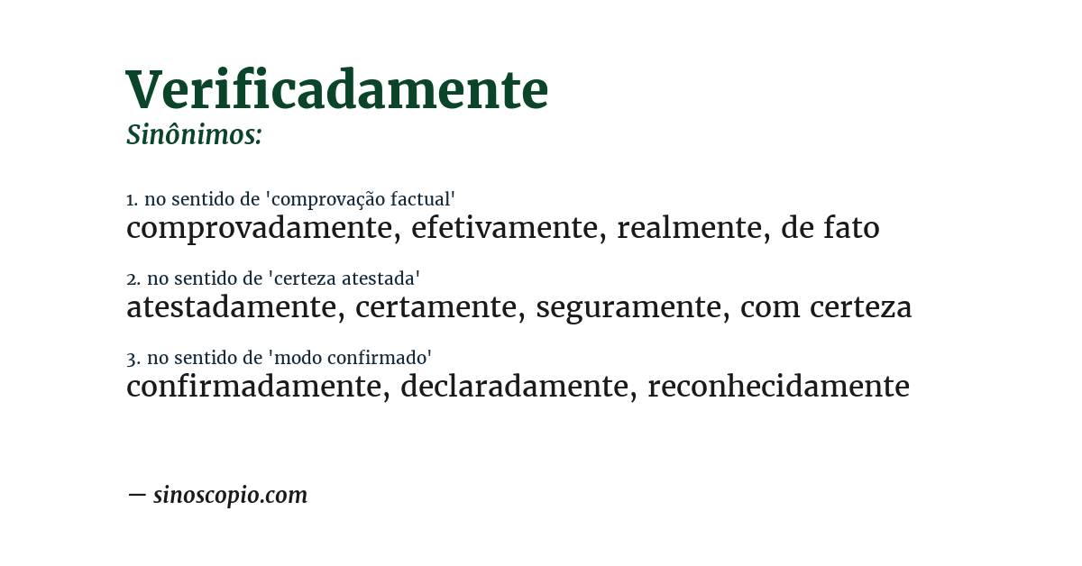 Sinônimo de verificadamente