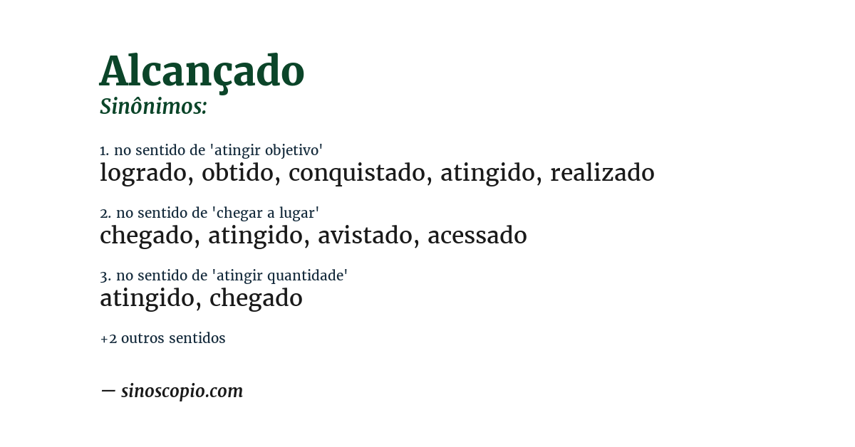 Sinônimo de alcançado
