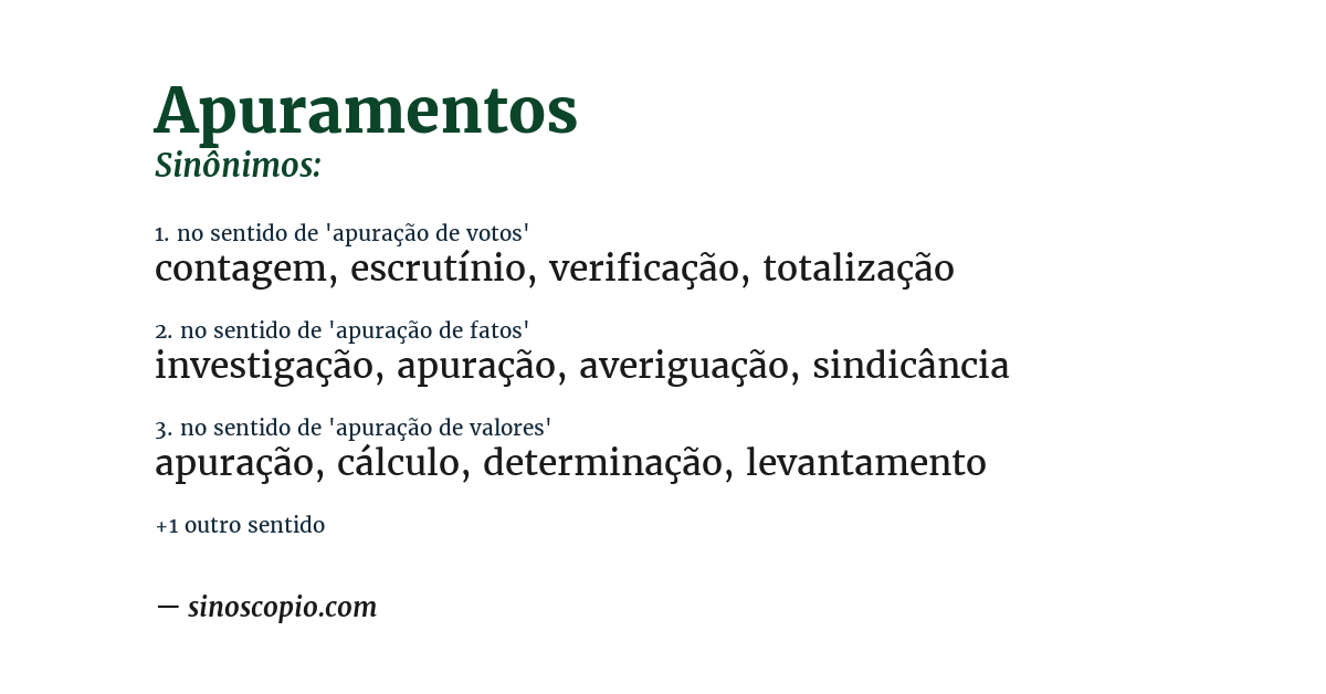 Sinônimo de apuramentos