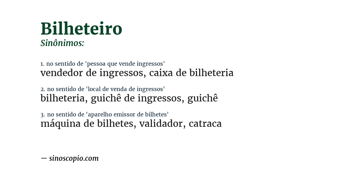 Sinônimo de bilheteiro