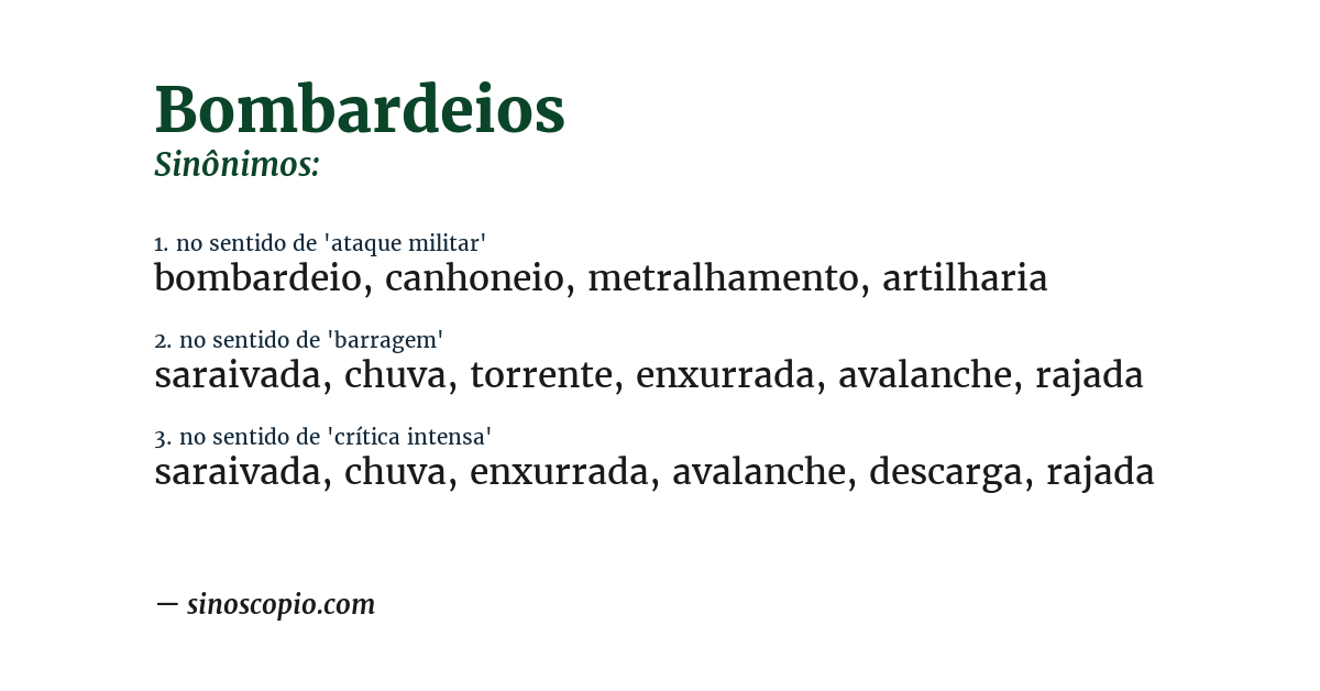 Sinônimo de bombardeios