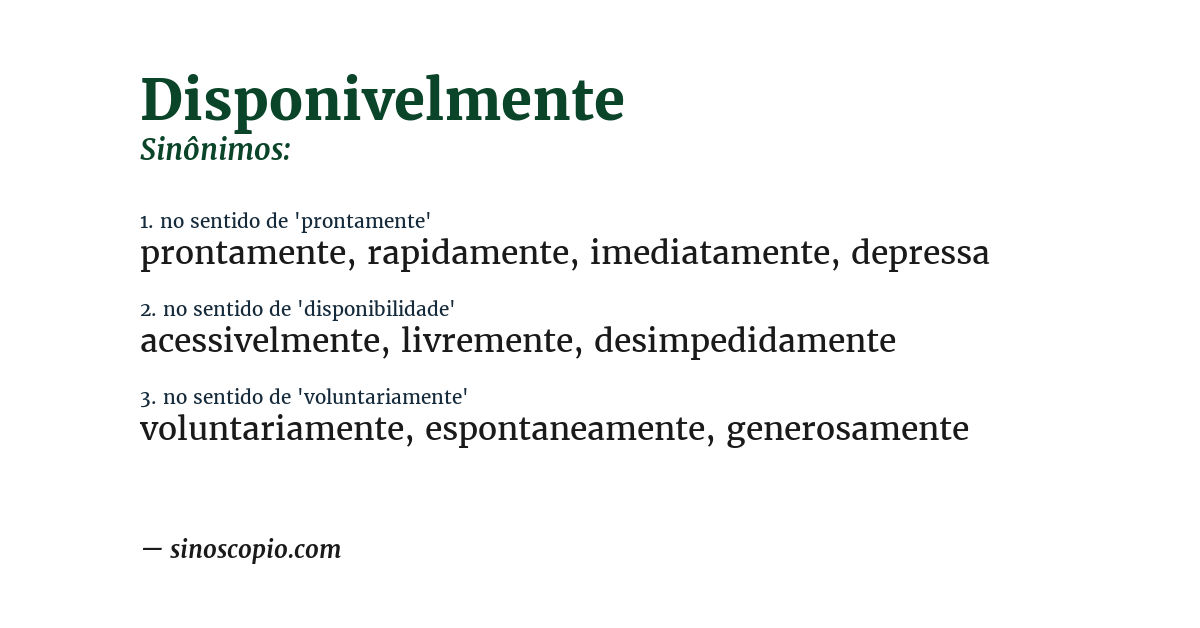 Sinônimo de disponivelmente