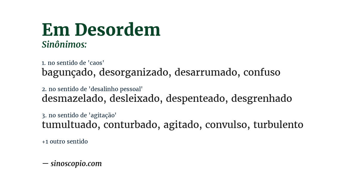 Sinônimo de em desordem