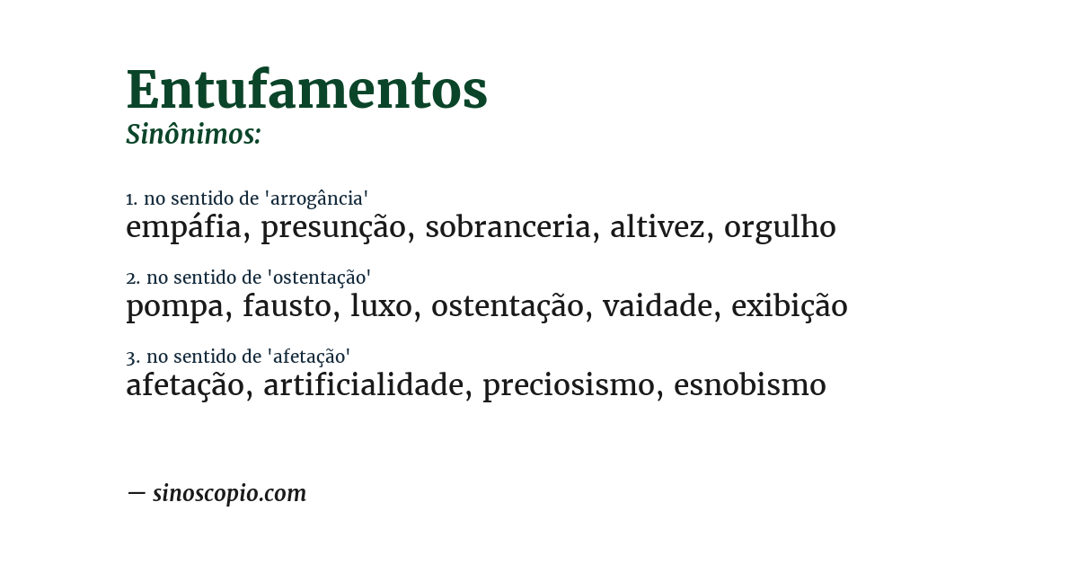 Sinônimo de entufamentos