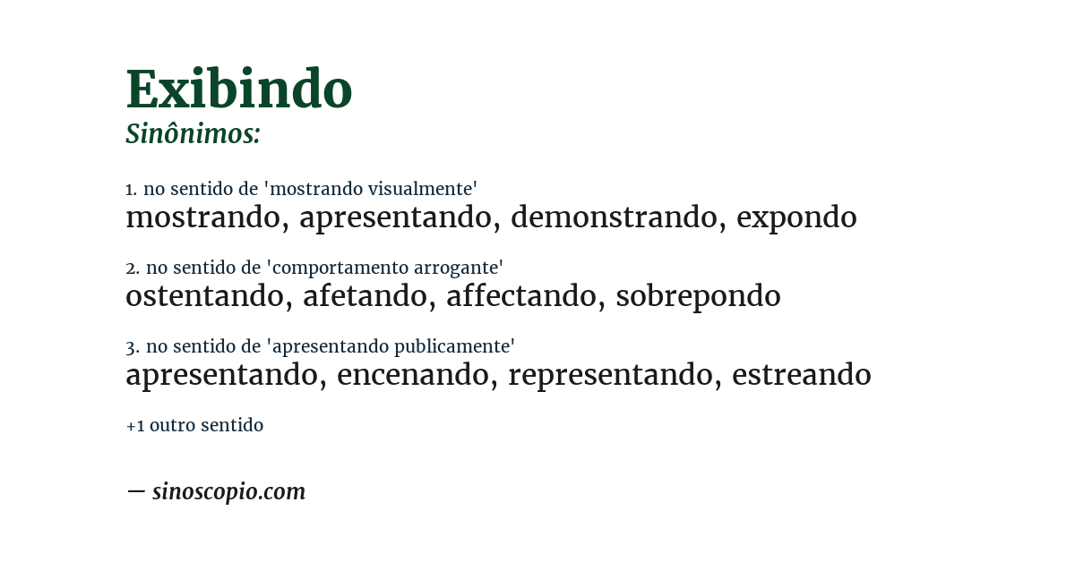 Sinônimo de exibindo