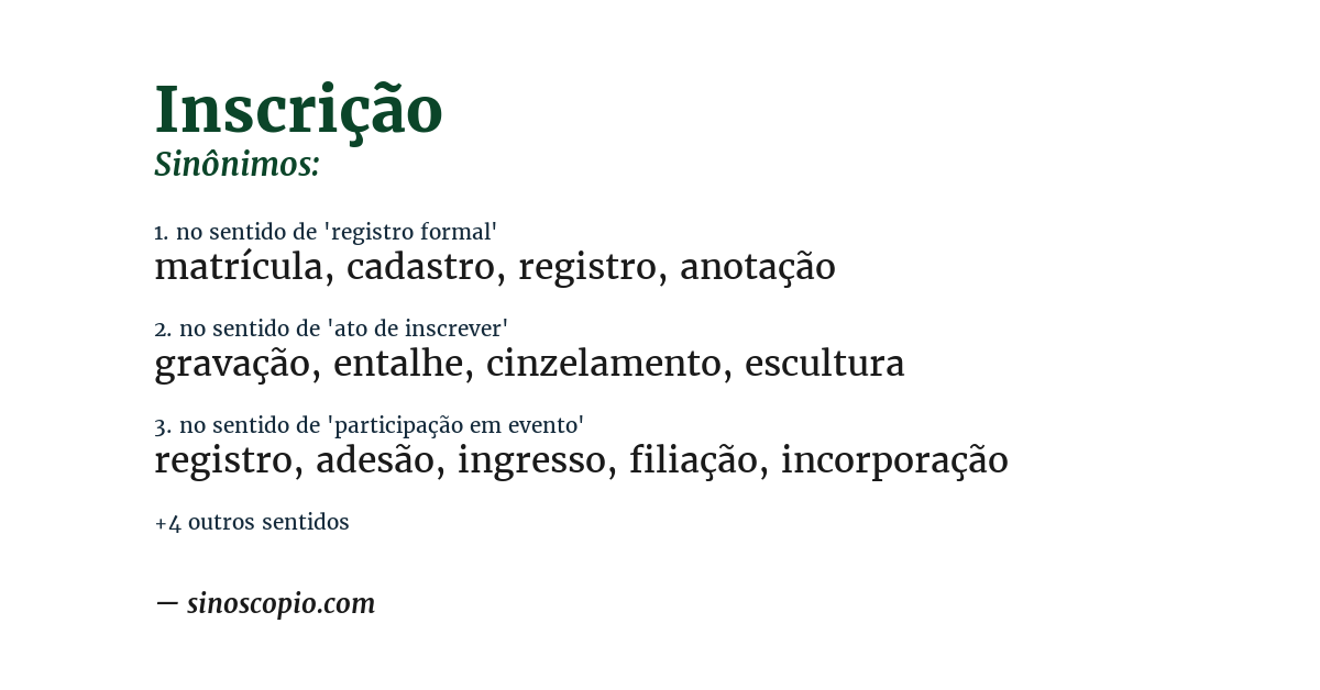 Sinônimo de inscrição