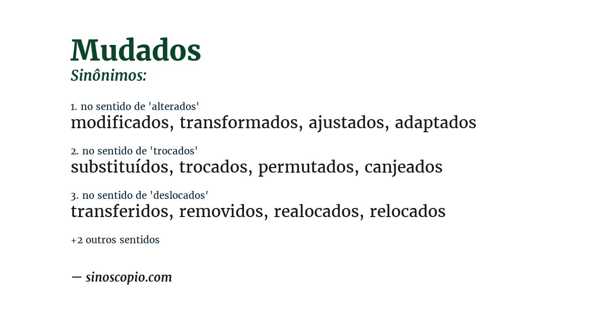 Sinônimo de mudados
