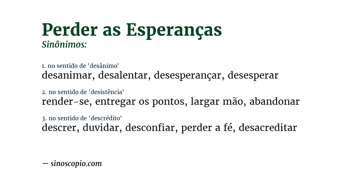 Sinônimo de perder as esperanças