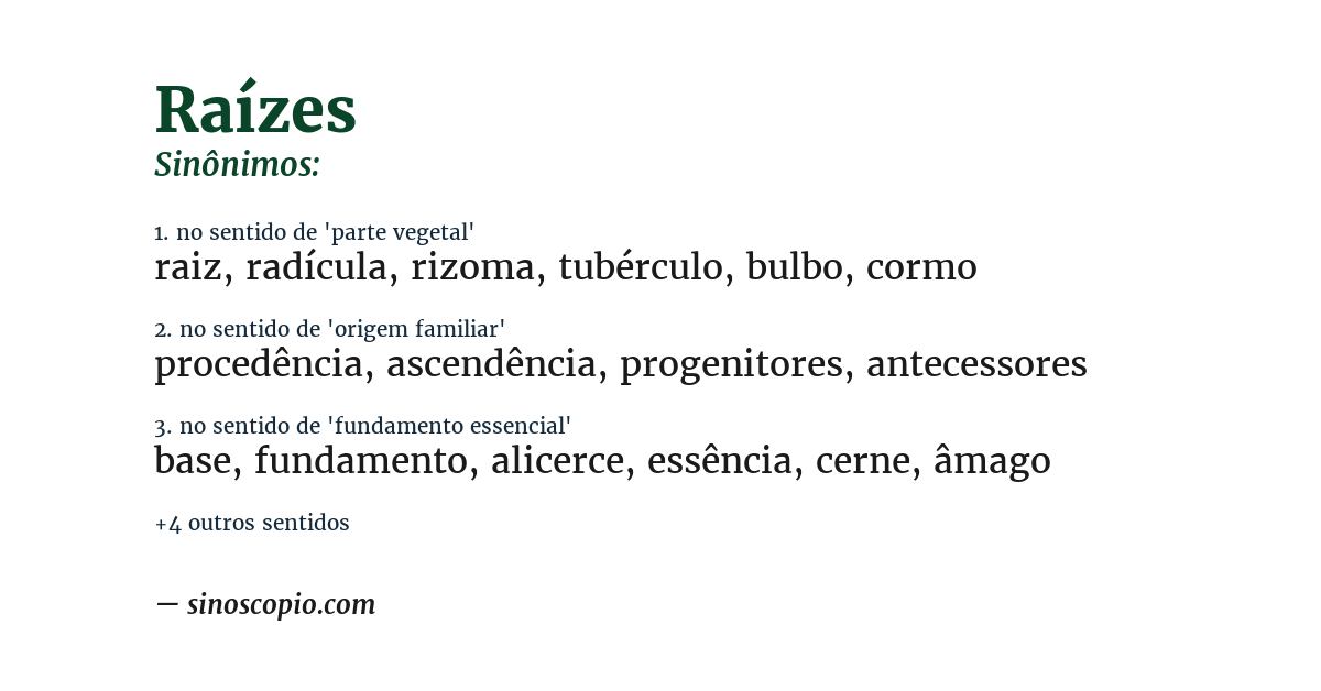 Sinônimo de raízes