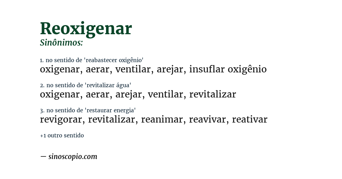 Sinônimo de reoxigenar