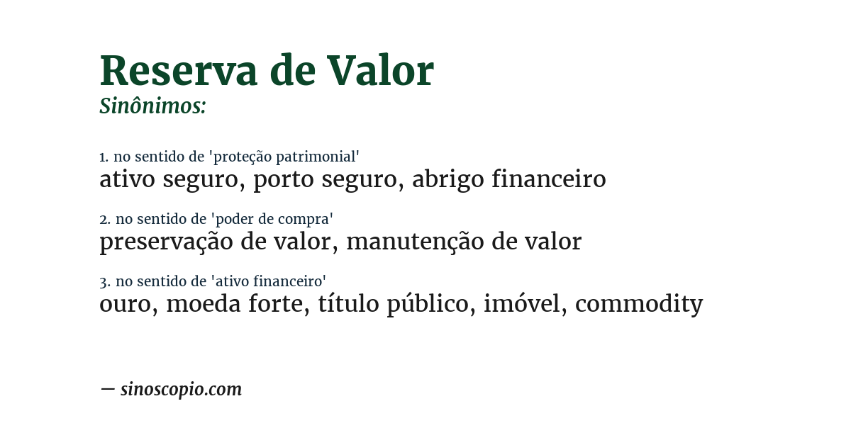 Sinônimo de reserva de valor