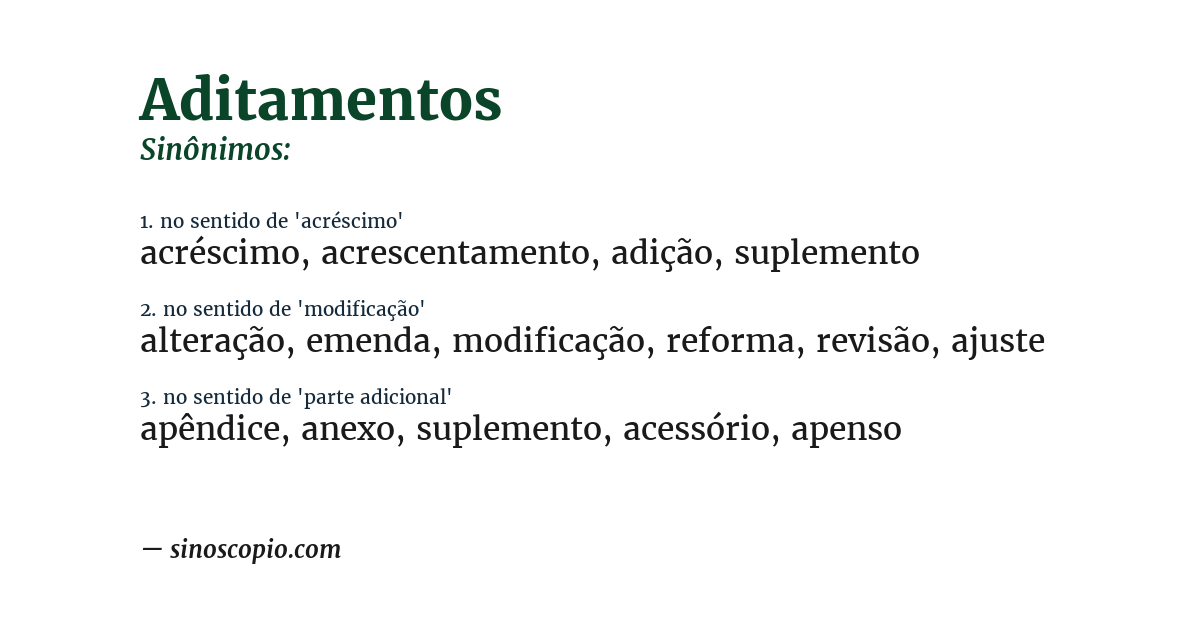 Sinônimo de aditamentos
