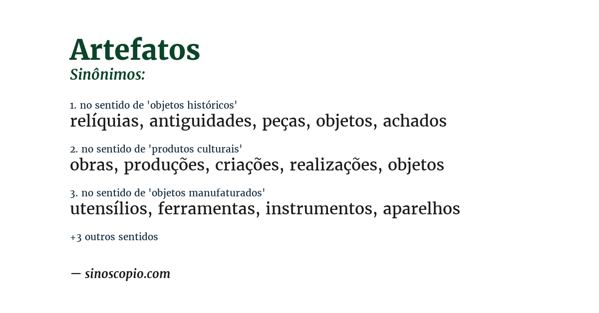 Sinônimo de artefatos