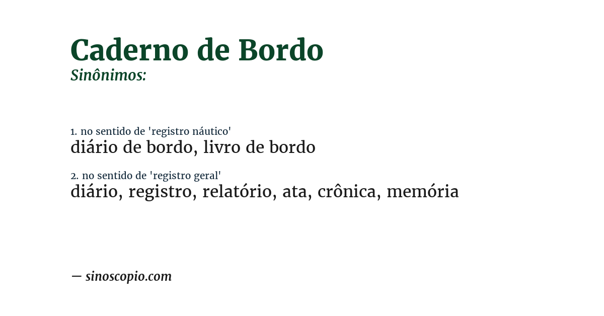 Sinônimo de caderno de bordo