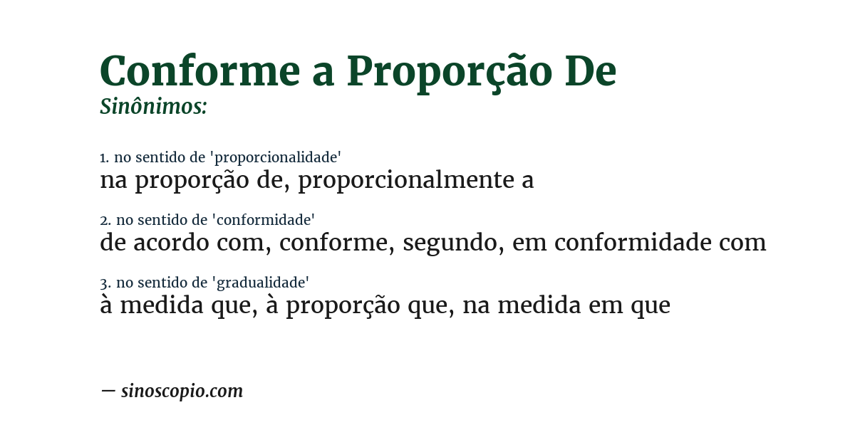 Sinônimo de conforme a proporção de