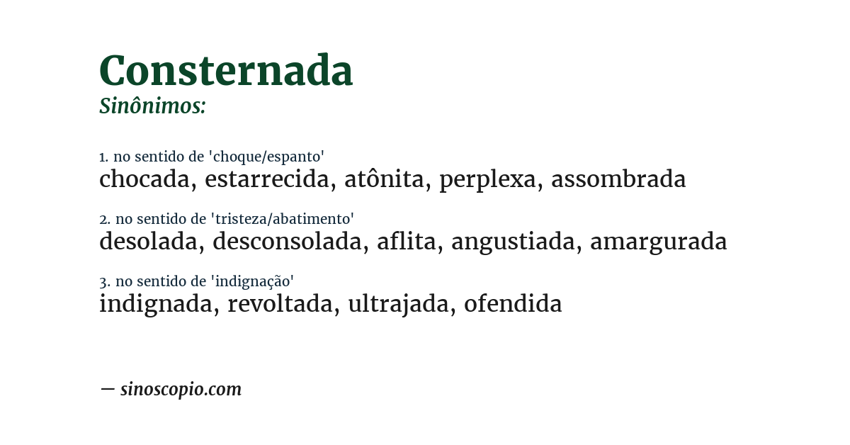 Sinônimo de consternada