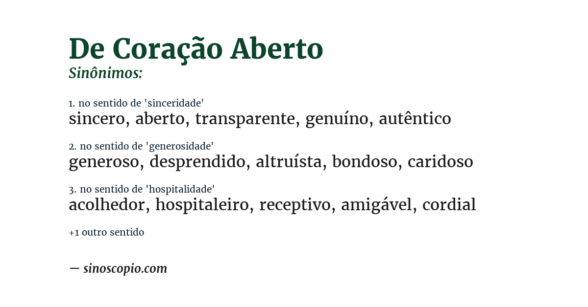 Sinônimo de de coração aberto