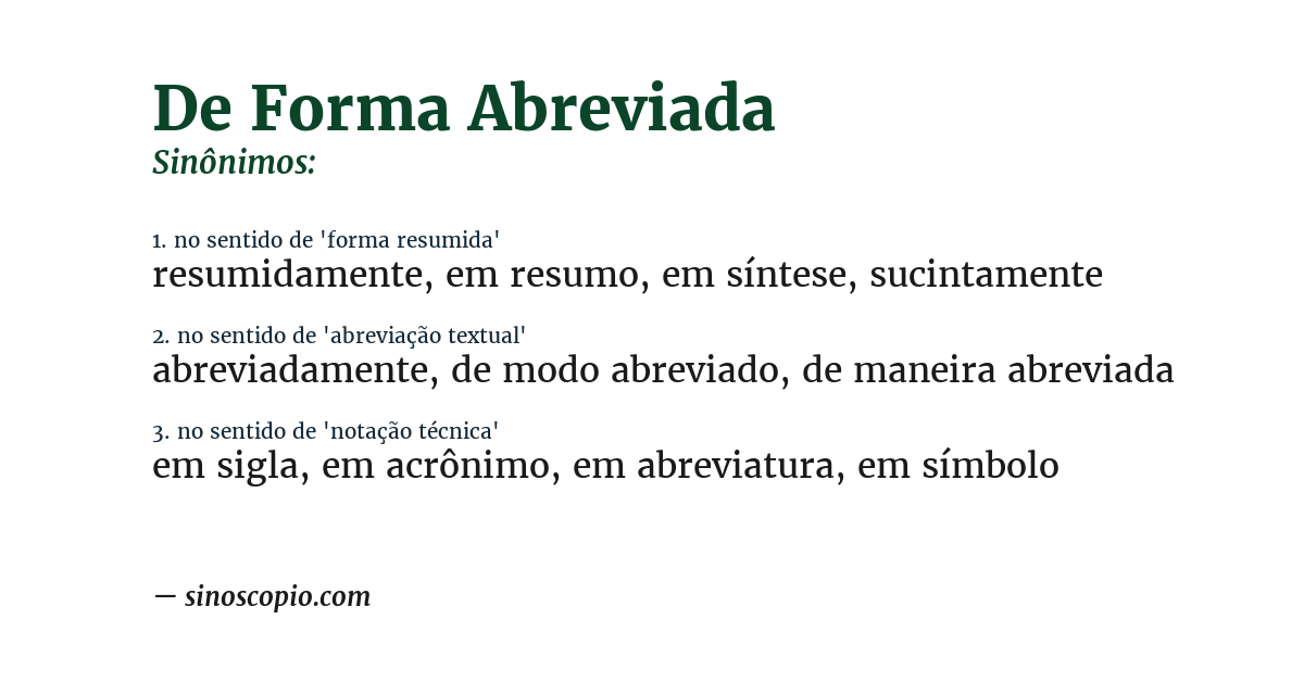 Sinônimo de de forma abreviada