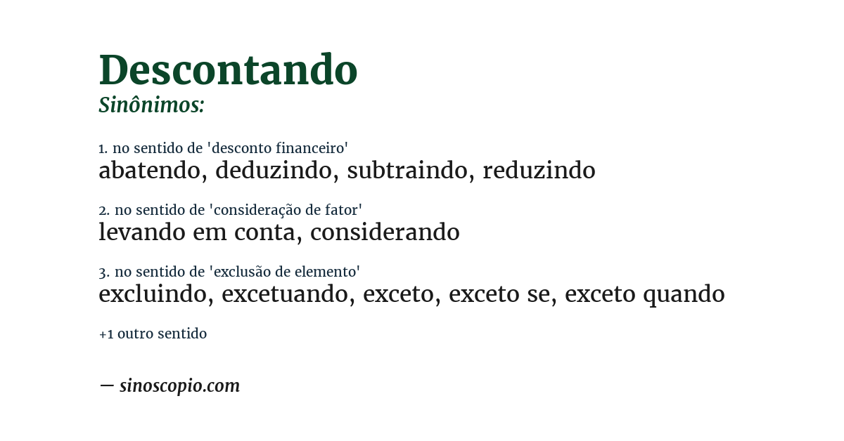 Sinônimo de descontando